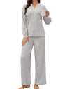 Rose - Two Piece Ribbed Soft Cotton Long Sleeve Lounge Set