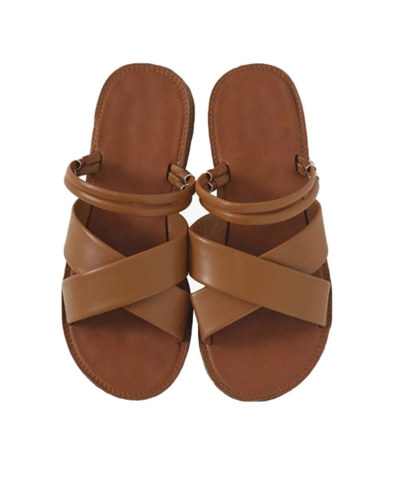 Tan Cross Strap Sandals