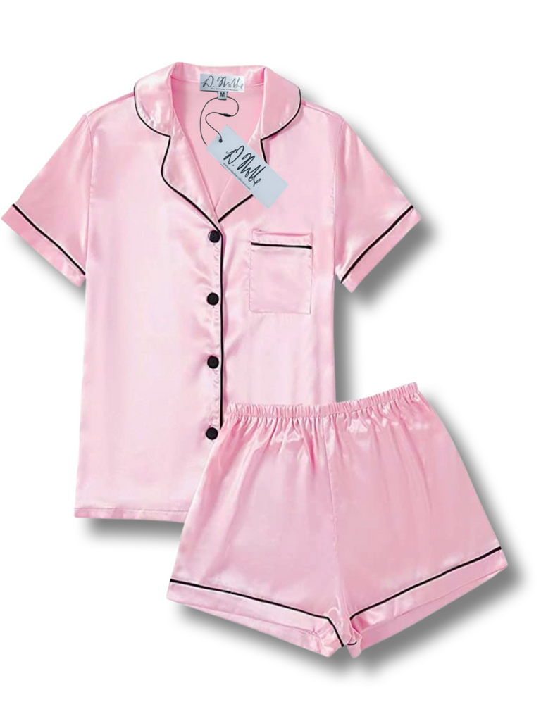 Milan Satin Night Set with Button Up Short Sleeve Blouse and Shorts