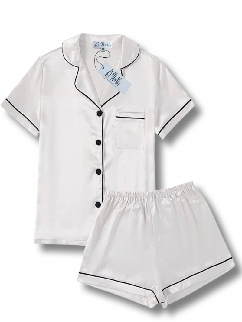 Milan Satin Night Set with Button Up Short Sleeve Blouse and Shorts