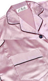 Dortheia Classic Two Piece Satin Pajama Pant Set with Button Up Blouse