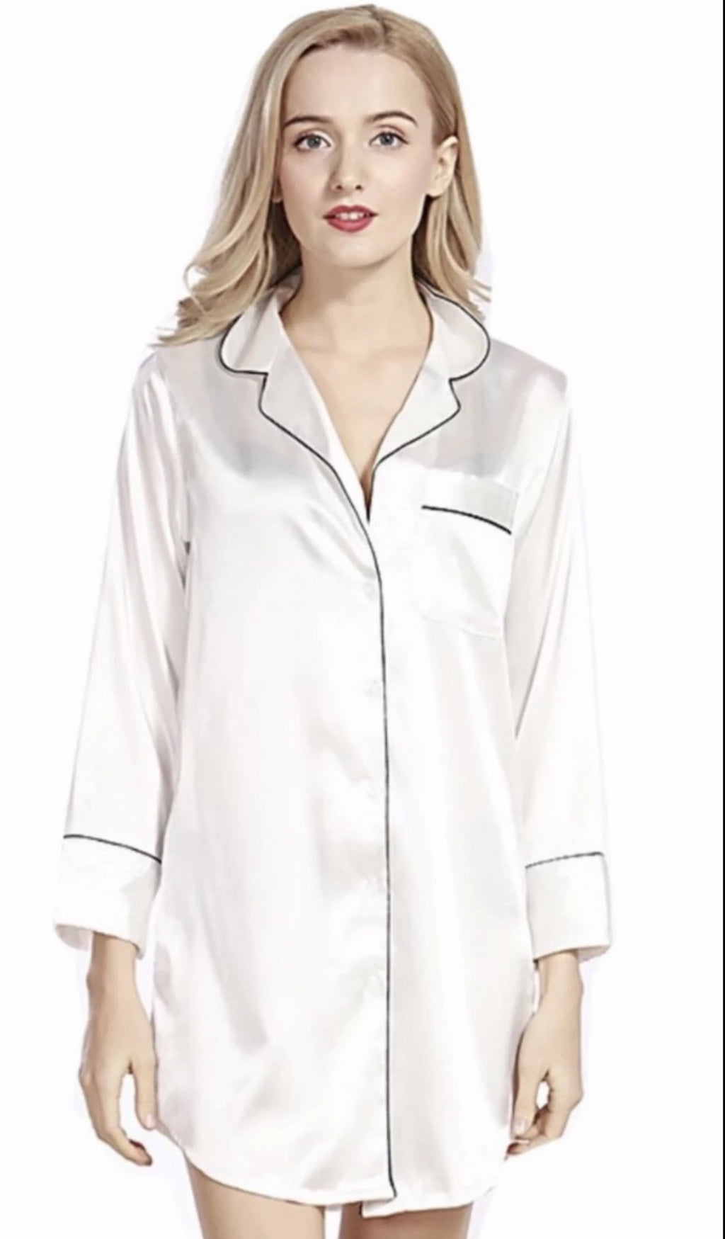 Nicole 100% Pure Mulberry Silk Classic Long Sleeve Button Down Nightgown
