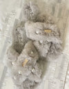 Pearl Cross Strap Faux- Fur Comfort Slippers