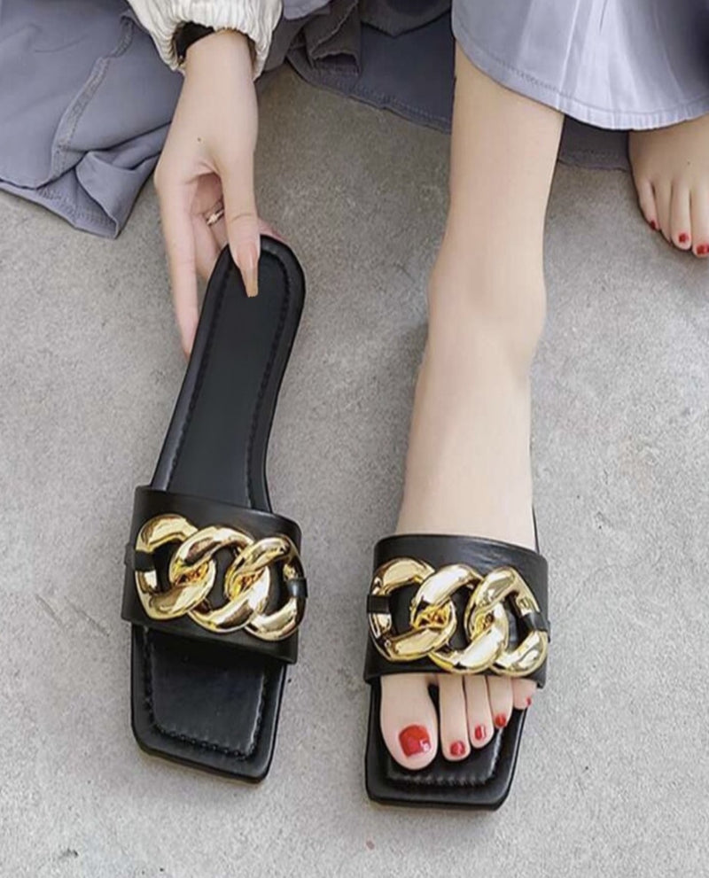 Black gold chain sandal